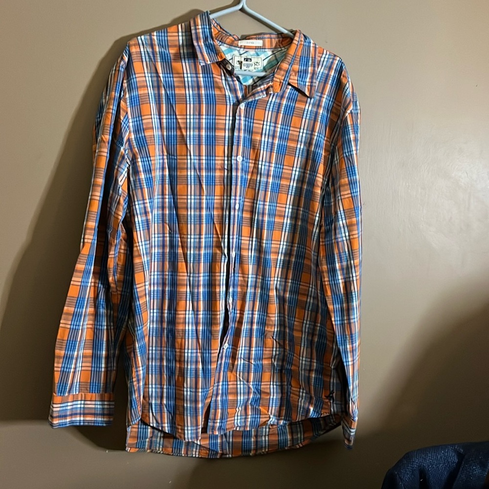 😄Fitted long sleeve dress shirt plaid l1